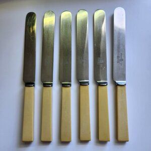 Sheffield England Celluloid Handle Stainless Steel Butter Knives 9" Set of 6